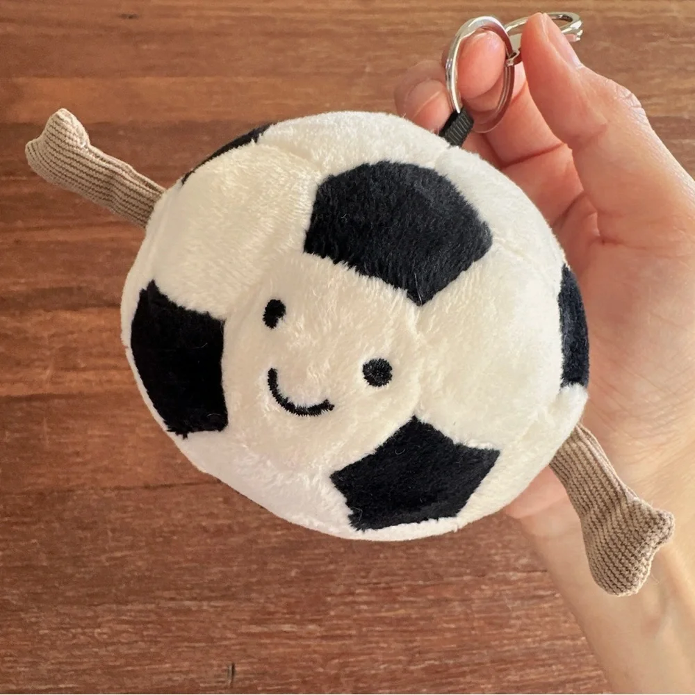 Soccer Ball Plush Keychain Clip Cute Sports Bag Charm Backpack Accessory Gift - Picture 2 of 7